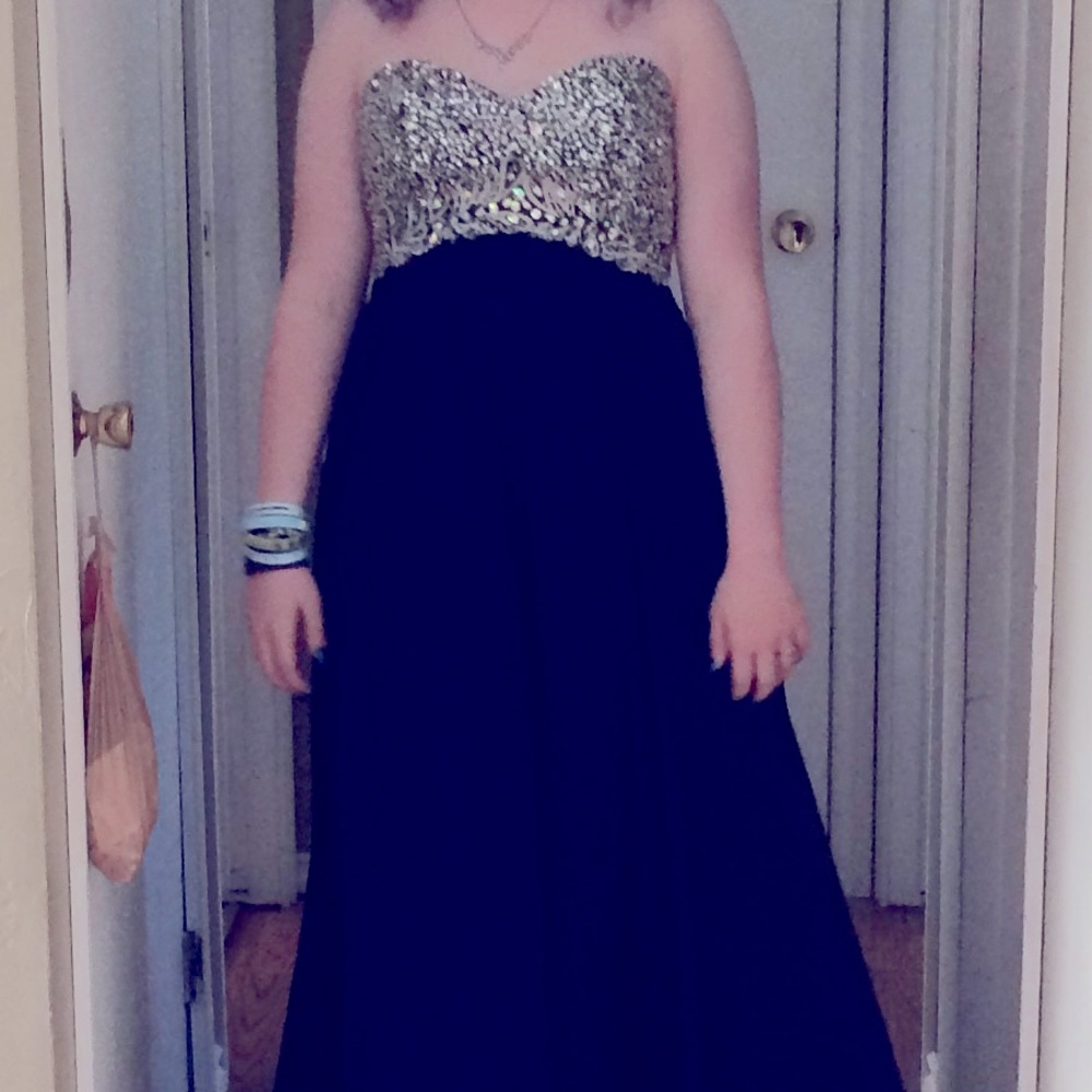 Prom, Brides Maid, Graduation, Sweetheart, Navy Blue Beaded Dress